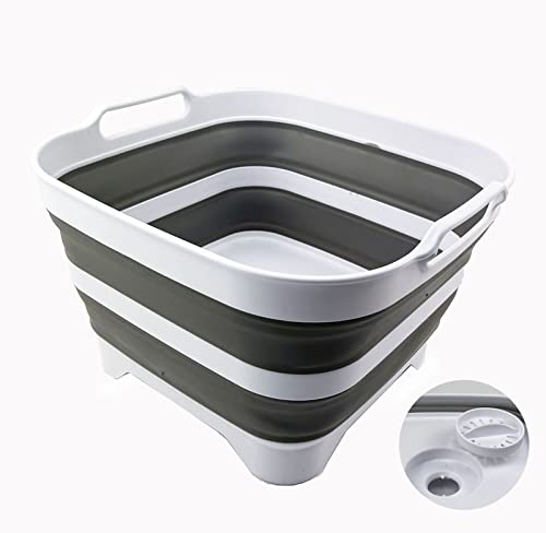 SAMMART 2-teiliges Camping-Set: zusammenklappbarer Eimer + tragbare Spülpfanne mit Ablassstopfen