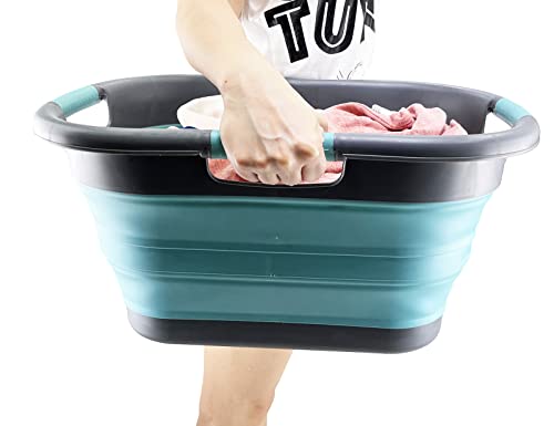 SAMMART 30L zusammenklappbarer Wäschekorb aus Kunststoff – faltbarer Pop-Up-Aufbewahrungsbehälter/Organizer – tragbare Waschwanne – platzsparender Wäschekorb