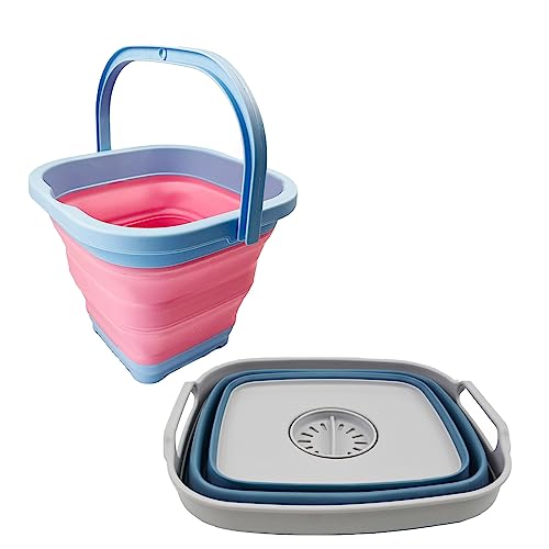 SAMMART Combo Zusammenklappbares Abtropfgestell mit Eimer – platzsparend, Camping-Set, Picknick-Set, für den Innen- und Außenbereich, Faltbare Aufbewahrung.