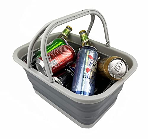 SAMMART 12L zusammenklappbare Wanne mit Griff – Tragbarer Outdoor-Picknickkorb/Krater – Faltbare Einkaufstasche – Platzsparender Aufbewahrungsbehälter