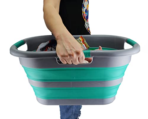 SAMMART Faltbarer Wäschekorb aus Kunststoff, 30 l, faltbar, Pop-Up-Aufbewahrungsbehälter/Organizer, tragbare Wäschewanne, platzsparender Wäschekorb/Korb