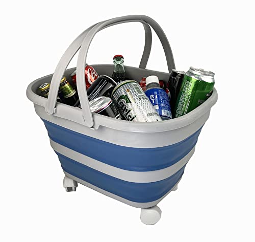 SAMMART 17L Faltbarer Korb mit Griff – Tragbarer Outdoor-Picknickkorb/Krater und 360° drehbare Räder – Faltbare Einkaufstasche – Platzsparender Aufbewahrungsbehälter