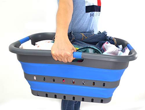 SAMMART 2er-Set Faltbarer 3-Griff-Wäschekorb aus Kunststoff - Faltbarer Pop-up-Aufbewahrungsbehälter/Organizer - Tragbare Waschwanne - Platzsparender Korb/Korb