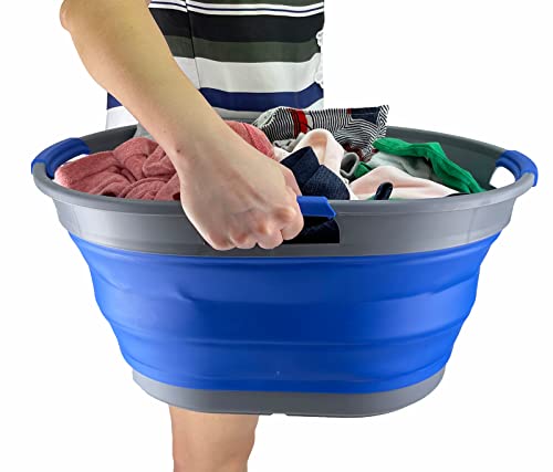 SAMMART 25L zusammenklappbarer Wäschekorb aus Kunststoff – faltbarer Pop-Up-Aufbewahrungsbehälter/Organizer – tragbare Waschwanne – platzsparender Wäschekorb
