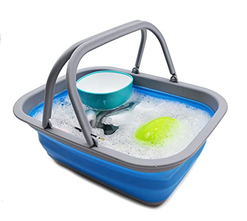 SAMMART 9,2 l zusammenklappbarer Kunststoffeimer – Faltbare runde Wanne – tragbarer Wassereimer zum Angeln – platzsparender Wassertopf für den Außenbereich