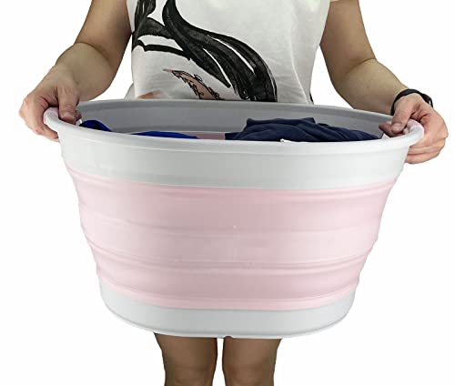 SAMMART Wäschekorb aus Kunststoff, zusammenklappbar, 23 l, ovale Wanne/Korb – faltbarer Aufbewahrungsbehälter/Organizer – tragbare Waschwanne