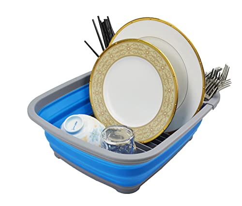 SAMMART 8L Zusammenklappbarer Geschirrabtropfer – Faltbarer Wäscheständer – Tragbarer Geschirr-Organizer – Platzsparend