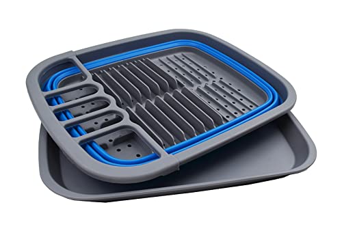 SAMMART 8L Zusammenklappbarer Plastik Geschirrabtropfer mit Abtropfbrett – Faltbares Wäscheständer-Set – Tragbarer Geschirr-Organizer – Platzsparende Küchenablage