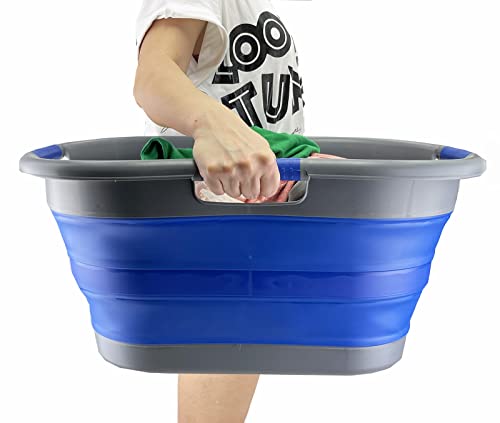 SAMMART 40L zusammenklappbarer Wäschekorb aus Kunststoff – faltbarer Pop-Up-Aufbewahrungsbehälter/Organizer – tragbare Waschwanne – platzsparender Wäschekorb