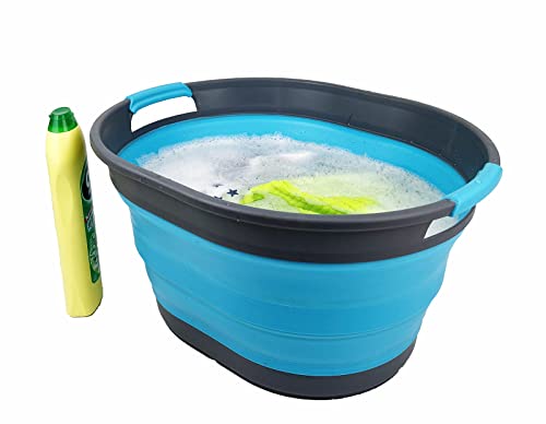 SAMMART 23L zusammenklappbarer Wäschekorb aus Kunststoff – ovale Wanne/Korb – faltbarer Aufbewahrungsbehälter/Organizer – tragbare Waschwanne – platzsparender Wäschekorb