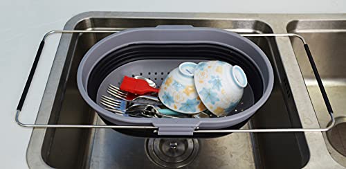 SAMMART 5L Erweiterbares und zusammenklappbares TPE/PP-Oval-Sieb über dem Waschbecken
