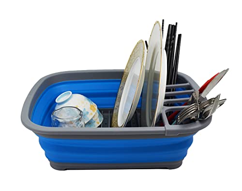 SAMMART 8L Zusammenklappbarer Geschirrabtropfer – Faltbarer Wäscheständer – Tragbarer Geschirr-Organizer – Platzsparend