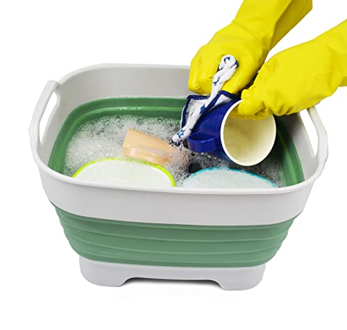 SAMMART 7,5 l zusammenklappbare Geschirrpfanne mit Ablassschraube – faltbares Waschbecken – tragbare Geschirrspülwanne – platzsparende Küchenaufbewahrungswanne