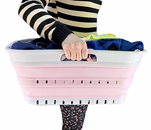 SAMMART 21L Super Mini Zusammenklappbarer Kunststoffkorb mit 3 Griffen – Faltbarer Pop-Up-Aufbewahrungsbehälter/Organizer – Platzsparender Geschenkkorb/Korb