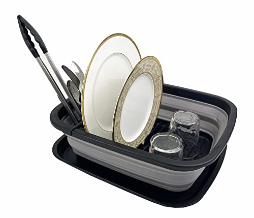 SAMMART 8L Zusammenklappbarer Geschirrabtropfer mit Abtropfbrett – Faltbares Wäscheständer-Set – Tragbarer Geschirr-Organizer – Platzsparende Küchenablage