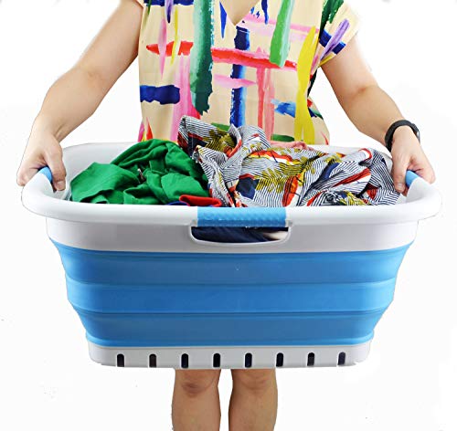 SAMMART Collapsible Plastic Laundry Basket - Foldable Pop Up Storage Container/Organizer - Portable Washing Tub - Space Saving Hamper/Basket