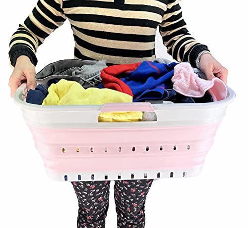 SAMMART 21L Super Mini Zusammenklappbarer Kunststoffkorb mit 3 Griffen – Faltbarer Pop-Up-Aufbewahrungsbehälter/Organizer – Platzsparender Geschenkkorb/Korb