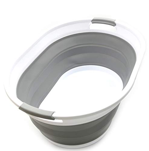 SAMMART 39L Collapsible Plastic Laundry Basket - Oval Tub/Basket - Foldable Storage Container/Organizer - Portable Washing Tub - Space Saving Laundry Hamper