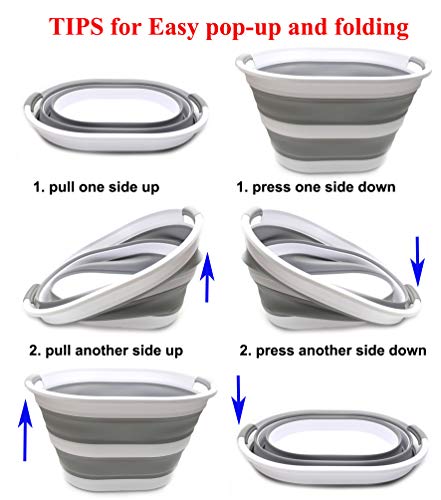 SAMMART Faltbarer Wäschekorb aus Kunststoff - Ovale Wanne/Korb - Faltbarer Aufbewahrungsbehälter/Organizer - Tragbarer Waschtrog - Platzsparender Wäschekorb