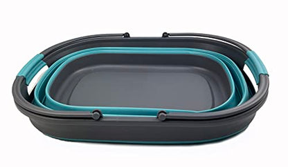 SAMMART 38L zusammenklappbarer Wäschekorb aus Kunststoff – ovale Wanne/Korb – faltbarer Aufbewahrungsbehälter-tragbare Waschwanne – platzsparender Wäschekorb