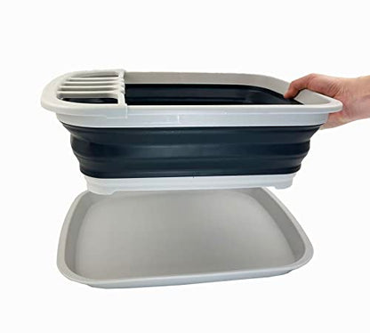 SAMMART 8L Zusammenklappbarer Geschirrabtropfer mit Abtropfbrett – Faltbares Wäscheständer-Set – Tragbarer Geschirr-Organizer – Platzsparende Küchenablage