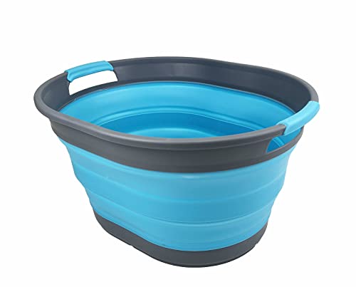 SAMMART Wäschekorb aus Kunststoff, zusammenklappbar, 23 l, ovale Wanne/Korb – faltbarer Aufbewahrungsbehälter/Organizer – tragbare Waschwanne – platzsparender Wäschekorb
