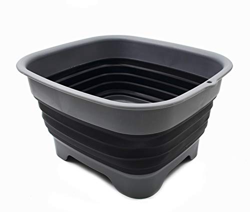 SAMMART 9,1 l zusammenklappbare Geschirrpfanne mit Abtropfstöpsel – faltbares Waschbecken – tragbare Geschirrwaschwanne – platzsparende Küchenaufbewahrung