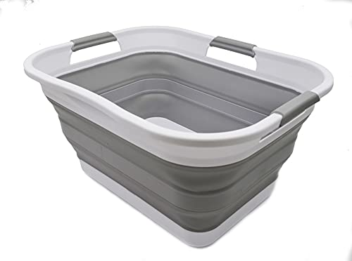 SAMMART 30L Faltbarer Wäschekorb aus Kunststoff – Faltbarer Pop-Up-Aufbewahrungsbehälter – Tragbare Waschwanne – Pop Up Platzsparender Korb/Korb - Wasserkapazität 24L