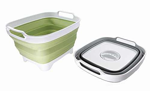 SAMMART 7,5 l zusammenklappbare Geschirrpfanne mit Ablassschraube – faltbares Waschbecken – tragbare Geschirrspülwanne – platzsparendes Küchenablage