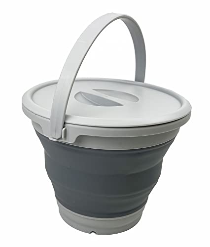SAMMART 5,5 l zusammenklappbarer Kunststoffeimer mit Deckel – Faltbare runde Wanne mit Deckel – tragbarer Wassereimer zum Angeln – platzsparender Wassertopf für den Außenbereich.