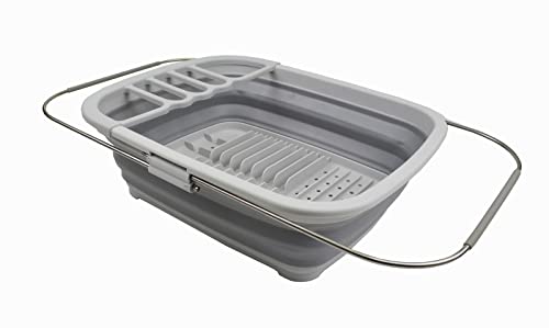 SAMMART 8L erweiterbarer und zusammenklappbarer Geschirrabtropfer – Faltbarer Wäscheständer – tragbarer Geschirr-Organizer – platzsparende Küchenablage