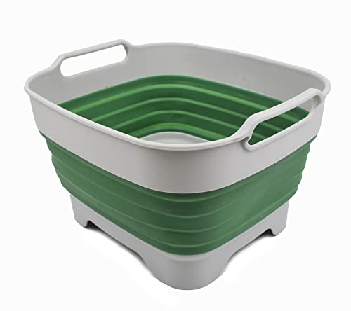 SAMMART 7,5 l zusammenklappbare Geschirrpfanne mit Ablassschraube – faltbares Waschbecken – tragbare Geschirrspülwanne – platzsparende Küchenaufbewahrungswanne