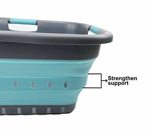SAMMART 41L zusammenklappbarer Wäschekorb aus Kunststoff mit 3 Griffen – faltbarer Pop-Up-Aufbewahrungsbehälter/Organizer – tragbare Waschwanne