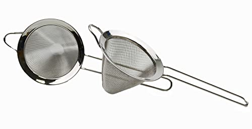 SAMMART Set mit 2 konischen Edelstahlsieben mit 9 cm Durchmesser. mit geradem Griff - konisches Siebsieb
