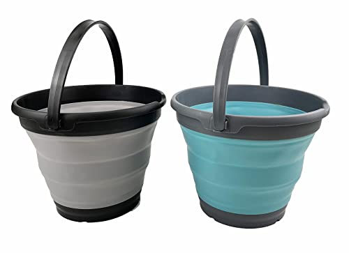 SAMMART 10L zusammenklappbarer Kunststoffeimer – Faltbare runde Wanne – tragbarer Wassereimer zum Angeln – platzsparend. Größe 31 cm Durchmesser