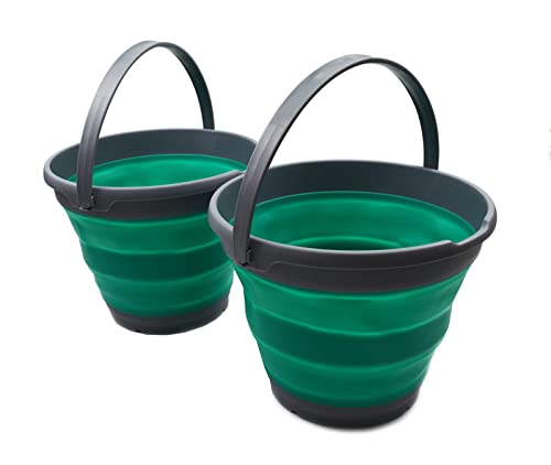SAMMART Faltbarer Kunststoffeimer für den Außenbereich, 10 l, 2 Stück, zusammenklappbar, runde Wanne, tragbarer Wassereimer zum Angeln, platzsparend, 31 cm