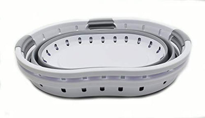 SAMMART Collapsible 3-Griff-Kunststoff-Wäschekorb - Ovale Wanne/Korb - Faltbarer Aufbewahrungsbehälter/Organizer - Tragbare Waschwanne - Platzsparender Wäschekorb