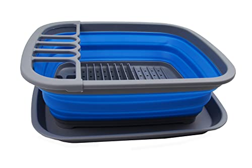SAMMART 8L Zusammenklappbarer Plastik Geschirrabtropfer mit Abtropfbrett – Faltbares Wäscheständer-Set – Tragbarer Geschirr-Organizer – Platzsparende Küchenablage