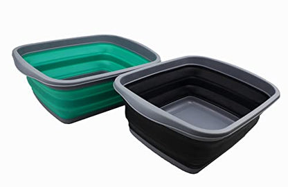 SAMMART 10L Set mit 2 zusammenklappbaren Wannen – Faltbare Geschirrwanne – tragbares Waschbecken – platzsparende Kunststoff-Waschwanne