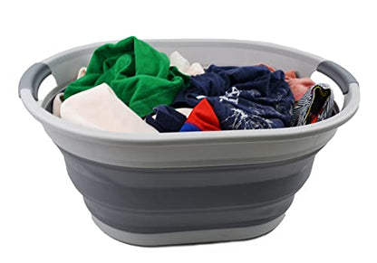 SAMMART 28L Ovaler zusammenklappbarer Wäschekorb aus Kunststoff – Faltbarer Pop-Up-Aufbewahrungsbehälter/Organizer – Tragbare Waschwanne – Platzsparender Wäschekorb