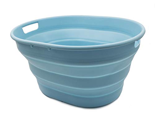 SAMMART Faltbarer ovaler Wäschekorb, 25 l, zusammenklappbar, Aufbewahrungsbehälter/Organizer, tragbare Waschwanne, platzsparender Wäschekorb, Haustier-Badewanne, Wasserkapazität 20 l