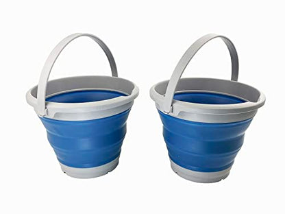 SAMMART 5,5 l Faltbarer Kunststoffeimer – Faltbarer runder Wanne – tragbarer Angelwassereimer – platzsparender Outdoor-Wassertopf (Grau/Nebelblau (2er-Set))