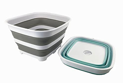 SAMMART 15L Zusammenklappbare Schüssel mit Ablaufstopfen - faltbares Waschbecken - tragbares Geschirrwaschbecken - platzsparendes Küchenregal