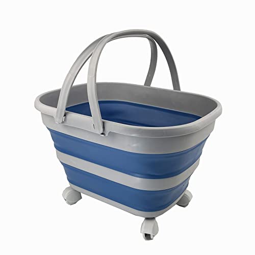 SAMMART 17L Faltbarer Korb mit Griff – Tragbarer Outdoor-Picknickkorb/Krater und 360° drehbare Räder – Faltbare Einkaufstasche – Platzsparender Aufbewahrungsbehälter