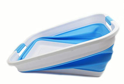 SAMMART 41L zusammenklappbarer Kunststoff-Wäschekorb – faltbarer Pop-Up-Aufbewahrungsbehälter/Organizer – tragbare Waschwanne – platzsparender Korb/Korb (rechteckig, weiß/marineblau)