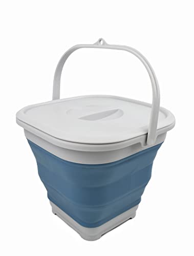 SAMMART 5,5 l zusammenklappbarer quadratischer praktischer Eimer mit Deckel/Faltbarer quadratischer Wassereimer/tragbare Wanne mit Griff und Deckel