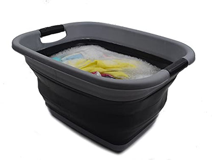 SAMMART 2-teiliges Set: 25 l zusammenklappbarer Kunststoff-Wäschekorb und 5 l zusammenklappbarer Eimer
