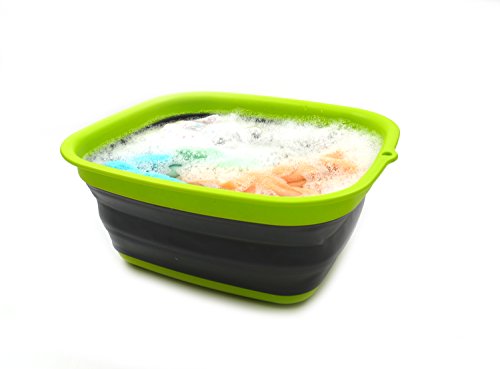 SAMMART 2-teiliges Set mit 7,7 l zusammenklappbarer TPE-Wanne und 8 l zusammenklappbarem Abtropfgestell mit Abtropffläche – faltbares Wäscheständer-Set