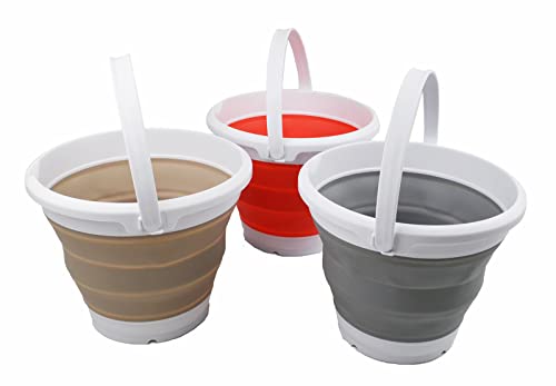 SAMMART 5,5 l (1,4 Gallonen) Set mit 3 zusammenklappbaren Kunststoffeimern – Faltbare runde Wanne – tragbarer Wassereimer zum Angeln – platzsparender Wassertopf für den Außenbereich.