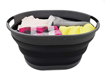 SAMMART Zusammenklappbarer Kunststoff-Wäschekorb, oval, faltbar, Aufbewahrungsbehälter/Organizer, tragbare Waschwanne, platzsparender Wäschekorb
